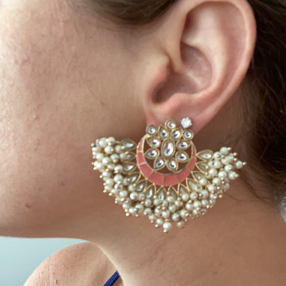 Earrings with Faux Pearls, lacquer & faux crystals